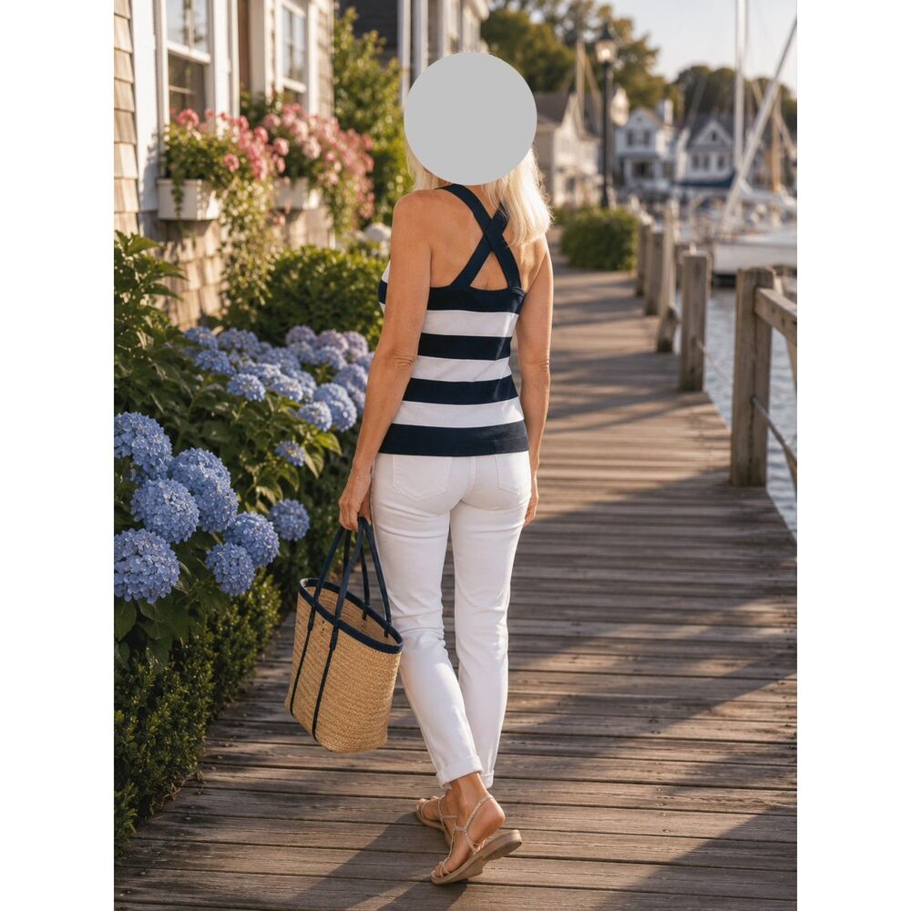 ⚓ Banana Republic Sleeveless Sweater – Nautical Navy & White Stripe – Size Small